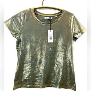 NWT MADISON MASON Women's Distressed Metallic Gold T-Shirt Small